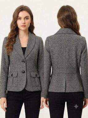 Eddie Bauer Wool Silk Blend Blazer Jacket Womens 10P Gray Textured Tailored Coat